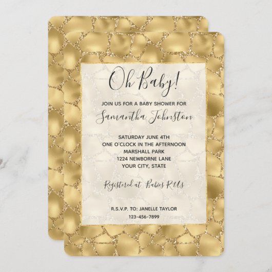 Glitzy Gold Glitzer Giraffe Print Einladung (Vorne/Hinten)