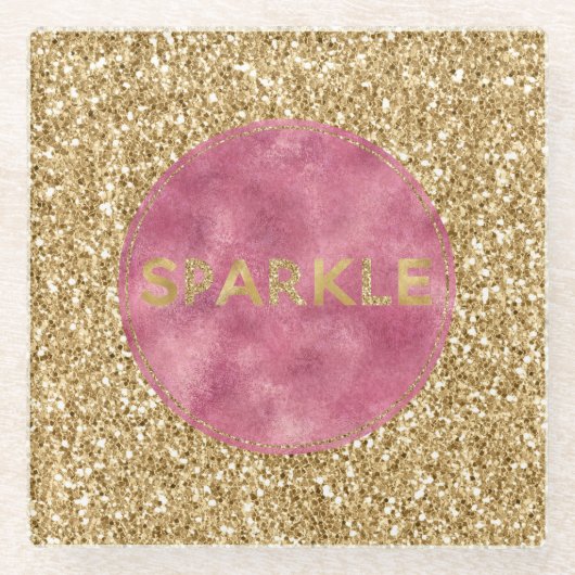 Glitzy Gold Glitzer Pink Sparkle Glasuntersetzer (Vorderseite)