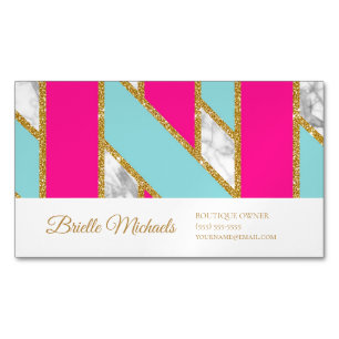 Glitzy Gold Glitzer Rosa Blaue Streifen und Marmor Magnetische Visitenkarte