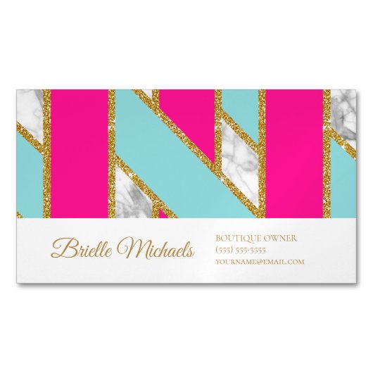 Glitzy Gold Glitzer Rosa blaue Streifen und Marmor Magnetische Visitenkarte (Vorderseite)