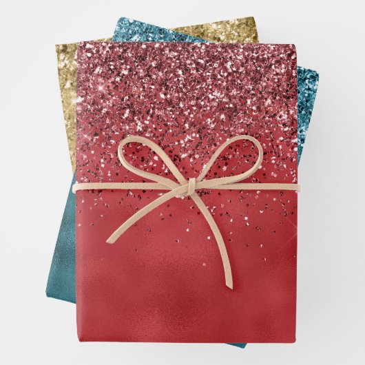 Glitzy Gold Green Red Glitzer Sparkasse Geschenkpapier Set (Beispiel)