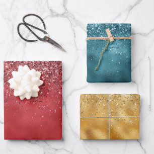 Glitzy Gold Green Red Glitzer Sparkasse Geschenkpapier Set