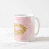 Glitzy Gold Lips Pink Confetti Kiss Kaffeetasse (VorderseiteRechts)