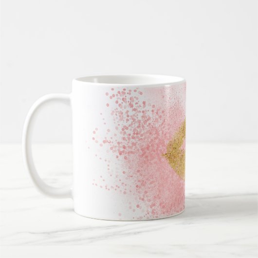 Glitzy Gold Lips Pink Confetti Kiss Kaffeetasse (Links)