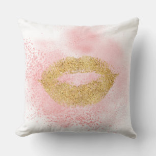 Glitzy Gold Lips Pink Confetti Kiss Kissen