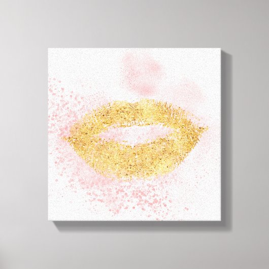 Glitzy Gold Lips Pink Confetti Kiss Leinwanddruck (Vorderseite)