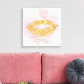 Glitzy Gold Lips Pink Confetti Kiss Leinwanddruck (Insitu (Wohnzimmer))