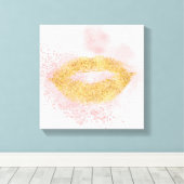 Glitzy Gold Lips Pink Confetti Kiss Leinwanddruck (Insitu (Holzboden))