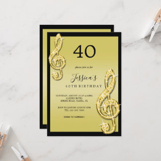 Glitzy Gold Musiknotens Geburtstag Einladung