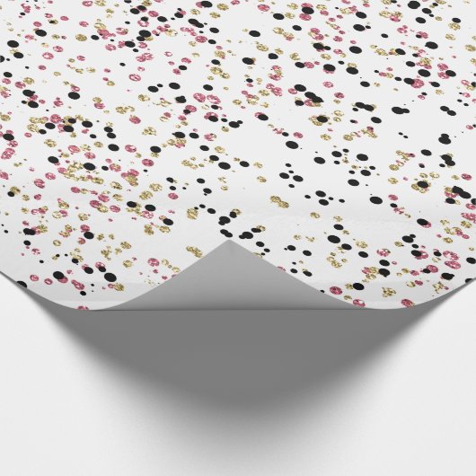 Glitzy Gold Pink Black Confetti Dots Geschenkpapier (Ecke)