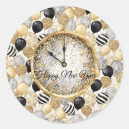 Glitzy Gold Silver Black New Year's Balloons Runder Aufkleber