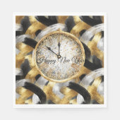 Glitzy Gold Silver Black New Year's Clock Serviette (Vorderseite)