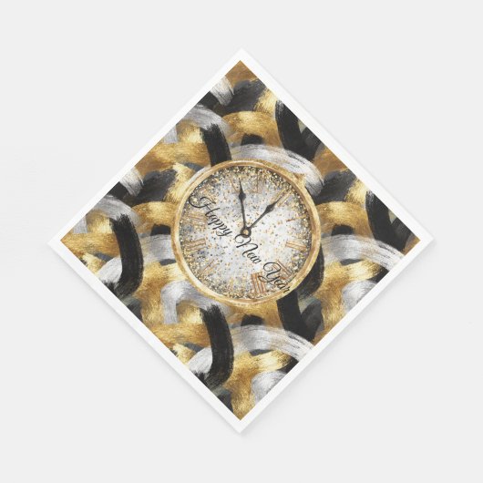 Glitzy Gold Silver Black New Year's Clock Serviette (Ecke)