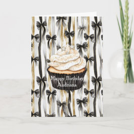 Glitzy Gold Silver Black Ribbons Bows Birthday Karte