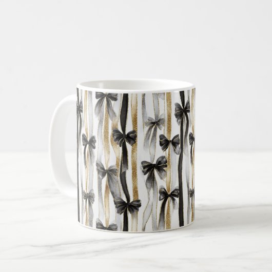 Glitzy Gold Silver Black Ribbons Bows Kaffeetasse (Vorderseite Links)