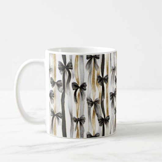 Glitzy Gold Silver Black Ribbons Bows Kaffeetasse (Links)
