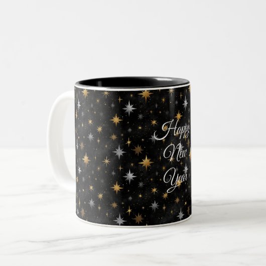 Glitzy Gold Silver Black Sparkle New Year Zweifarbige Tasse (Vorderseite Links)