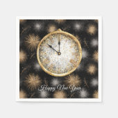 Glitzy Gold Silver Fireworks New Year's Clock Serviette (Vorderseite)