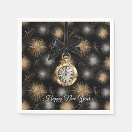 Glitzy Gold Silver Fireworks New Year's Midnight Serviette