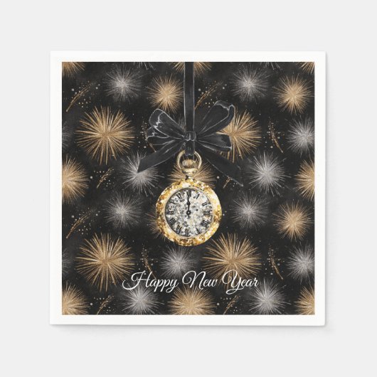 Glitzy Gold Silver Fireworks New Year's Midnight  Serviette (Vorderseite)