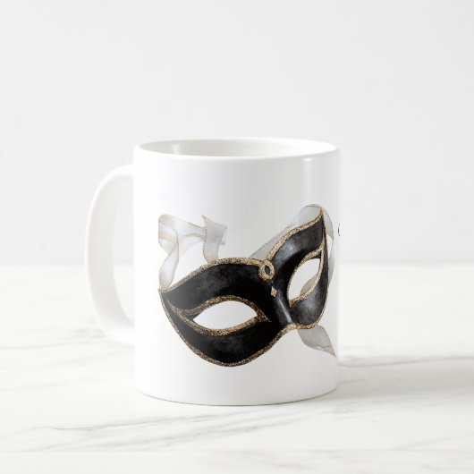Glitzy Gold Silver New Year Black Mask Kaffeetasse (Vorderseite Links)