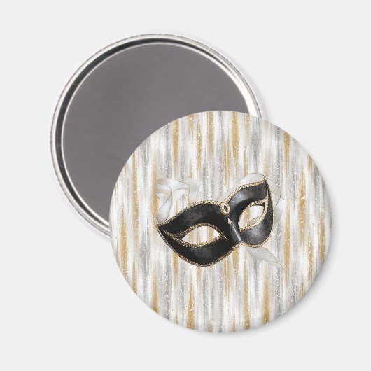 Glitzy Gold Silver New Year Black Mask Magnet (Vorderseite/Rückseite)