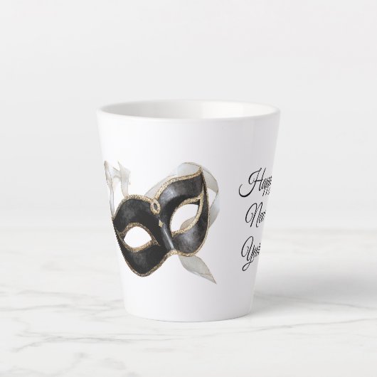 Glitzy Gold Silver New Year Black Mask Milchtasse (Vorderseite)
