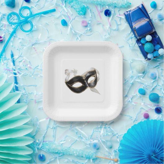 Glitzy Gold Silver New Year Black Mask Pappteller (Party)