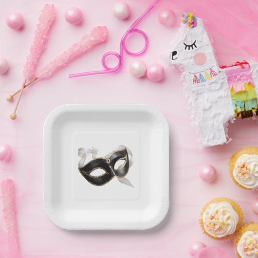 Glitzy Gold Silver New Year Black Mask Pappteller (Party)