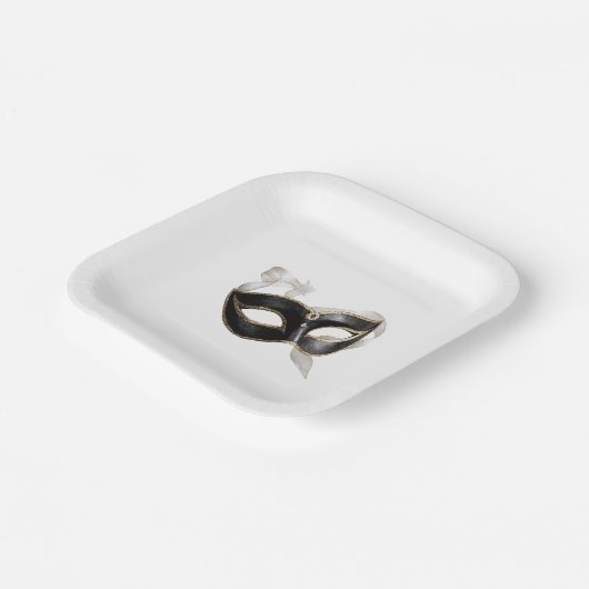 Glitzy Gold Silver New Year Black Mask Pappteller (Gewinkelt)