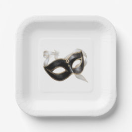 Glitzy Gold Silver New Year Black Mask Pappteller