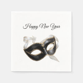 Glitzy Gold Silver New Year Black Mask Serviette