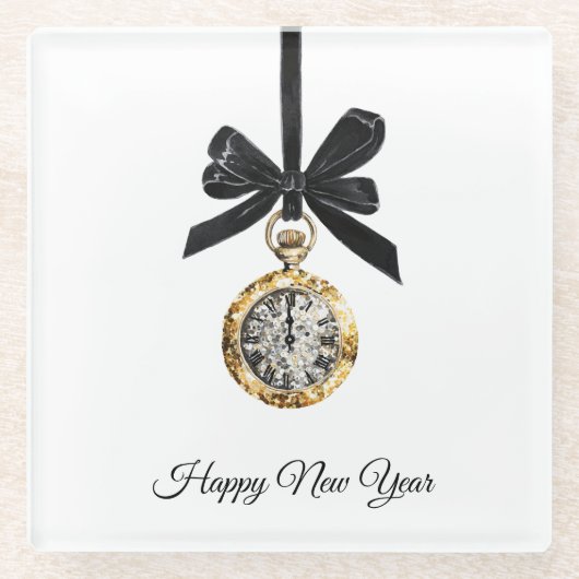 Glitzy Gold Silver New Year Midnight Hour   Glasuntersetzer (Vorderseite)