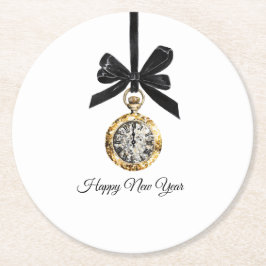 Glitzy Gold Silver New Year Midnight Hour Runder Pappuntersetzer