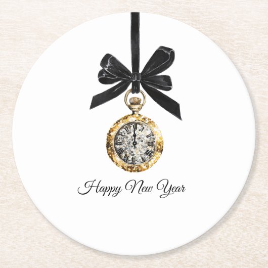 Glitzy Gold Silver New Year Midnight Hour Runder Pappuntersetzer (Vorderseite)