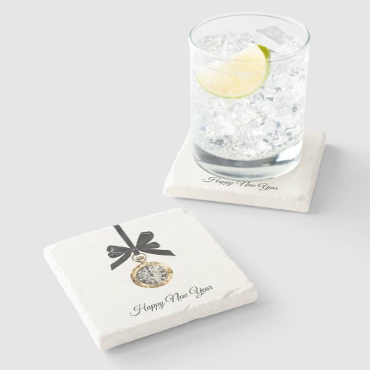 Glitzy Gold Silver New Year Midnight Hour Steinuntersetzer (Seitenansicht)