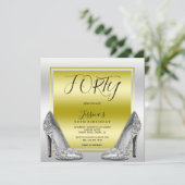 Glitzy Gold & Silver Stilettos 40. Geburtstag Einladung (Stehend Vorderseite)