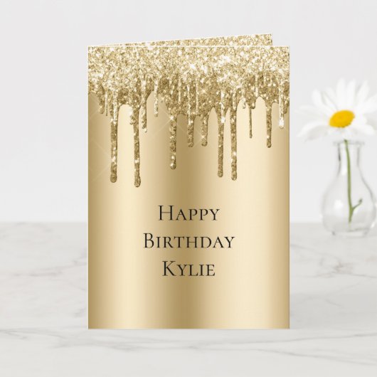 Glitzy Gold Sparkle Glitzer Tropfen Geburtstag Karte (Kleine Pflanze)