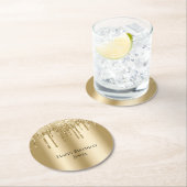 Glitzy Gold Sparkle Glitzer Tropfen Geburtstag Runder Pappuntersetzer (Vor Ort)