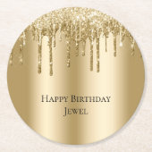 Glitzy Gold Sparkle Glitzer Tropfen Geburtstag Runder Pappuntersetzer (Vorderseite)