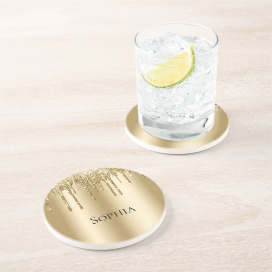 Glitzy Gold Sparkle Glitzer Tropfen Getränkeuntersetzer (Seite)