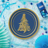 Glitzy Gold Tree mit Blue Background Holiday Pappteller (Party)