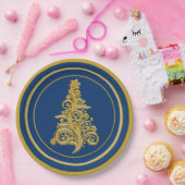 Glitzy Gold Tree mit Blue Background Holiday Pappteller (Party)
