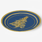 Glitzy Gold Tree mit Blue Background Holiday Pappteller (Schrägansicht)