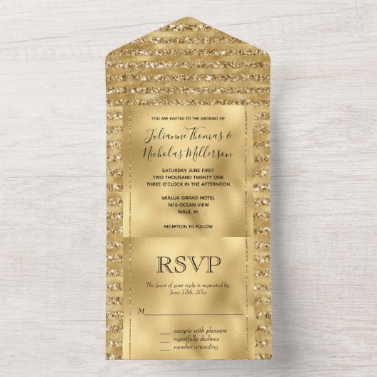 Glitzy Gold White Glam Glitzer All In One Einladung (Innen Boden)