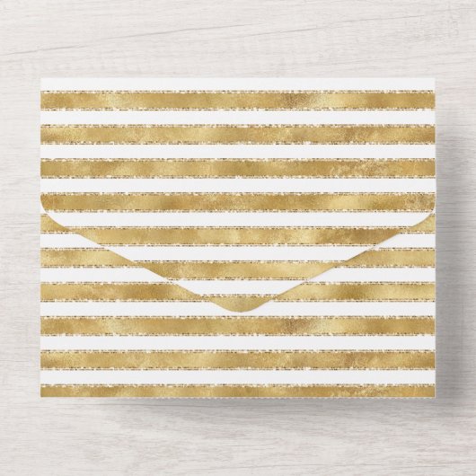 Glitzy Gold White Glam Glitzer Streifen All In One Einladung (Rückseite)