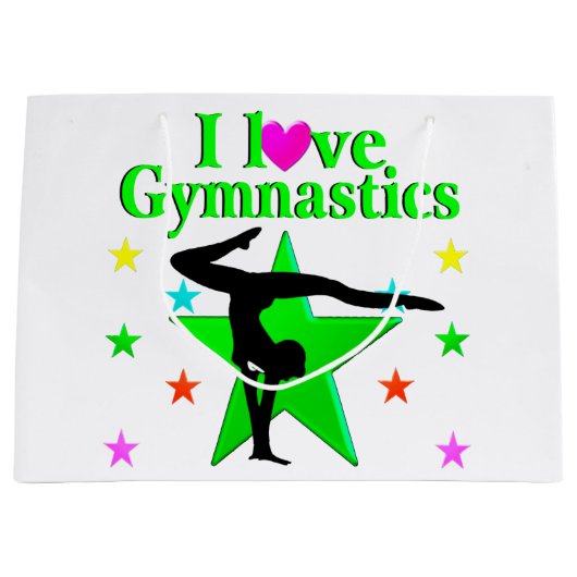 GLITZY GREEN I LIEBE GYMNASTICS DESIGN GROßE GESCHENKTÜTE (Vorderseite)