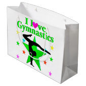 GLITZY GREEN I LIEBE GYMNASTICS DESIGN GROßE GESCHENKTÜTE (Rückseite Schrägansicht)