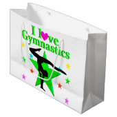 GLITZY GREEN I LIEBE GYMNASTICS DESIGN GROßE GESCHENKTÜTE (Vorderseite Schrägansicht)
