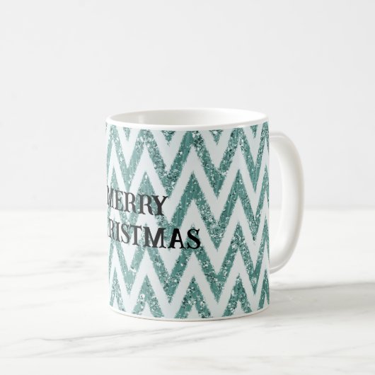 Glitzy Green White Zickzack Stripes Weihnachten Kaffeetasse (VorderseiteRechts)